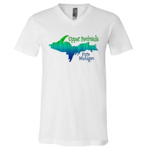 Up Upper Peninsula Michigan Ombre Yoopers 906 V-Neck T-Shirt