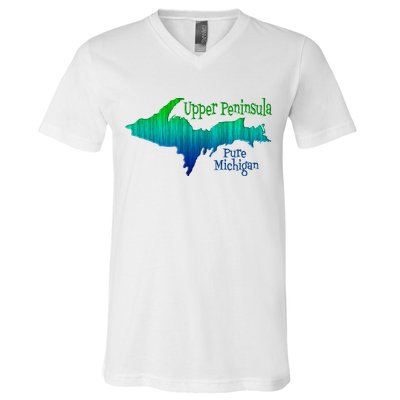 Up Upper Peninsula Michigan Ombre Yoopers 906 V-Neck T-Shirt