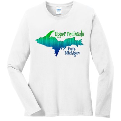 Up Upper Peninsula Michigan Ombre Yoopers 906 Ladies Long Sleeve Shirt