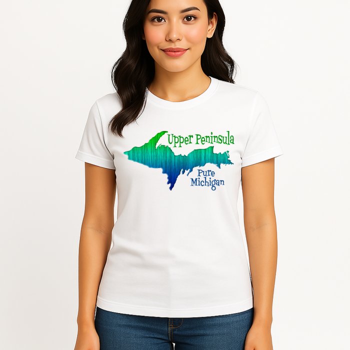 Up Upper Peninsula Michigan Ombre Yoopers 906 Womens T-Shirt