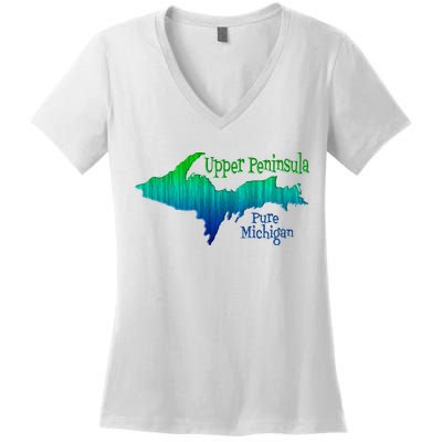 Up Upper Peninsula Michigan Ombre Yoopers 906 Women's V-Neck T-Shirt