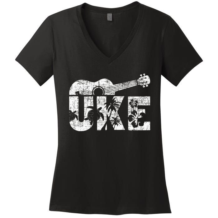 Uke Ukulele Player Ukulelist Music Guitarist Women's V-Neck T-Shirt