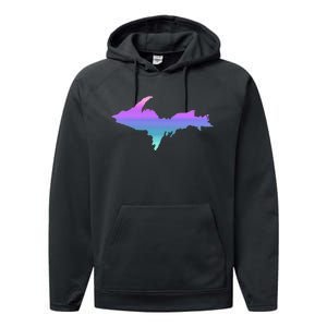 Up Upper Peninsula Michigan Ombre Yoopers 906 Performance Fleece Hoodie