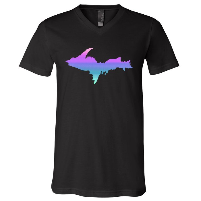 Up Upper Peninsula Michigan Ombre Yoopers 906 V-Neck T-Shirt