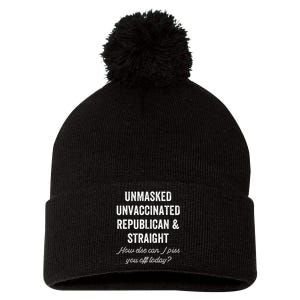 Unmask Unvaccinated Republican & Straight Anti Vax Freedom Pom Pom 12in Knit Beanie