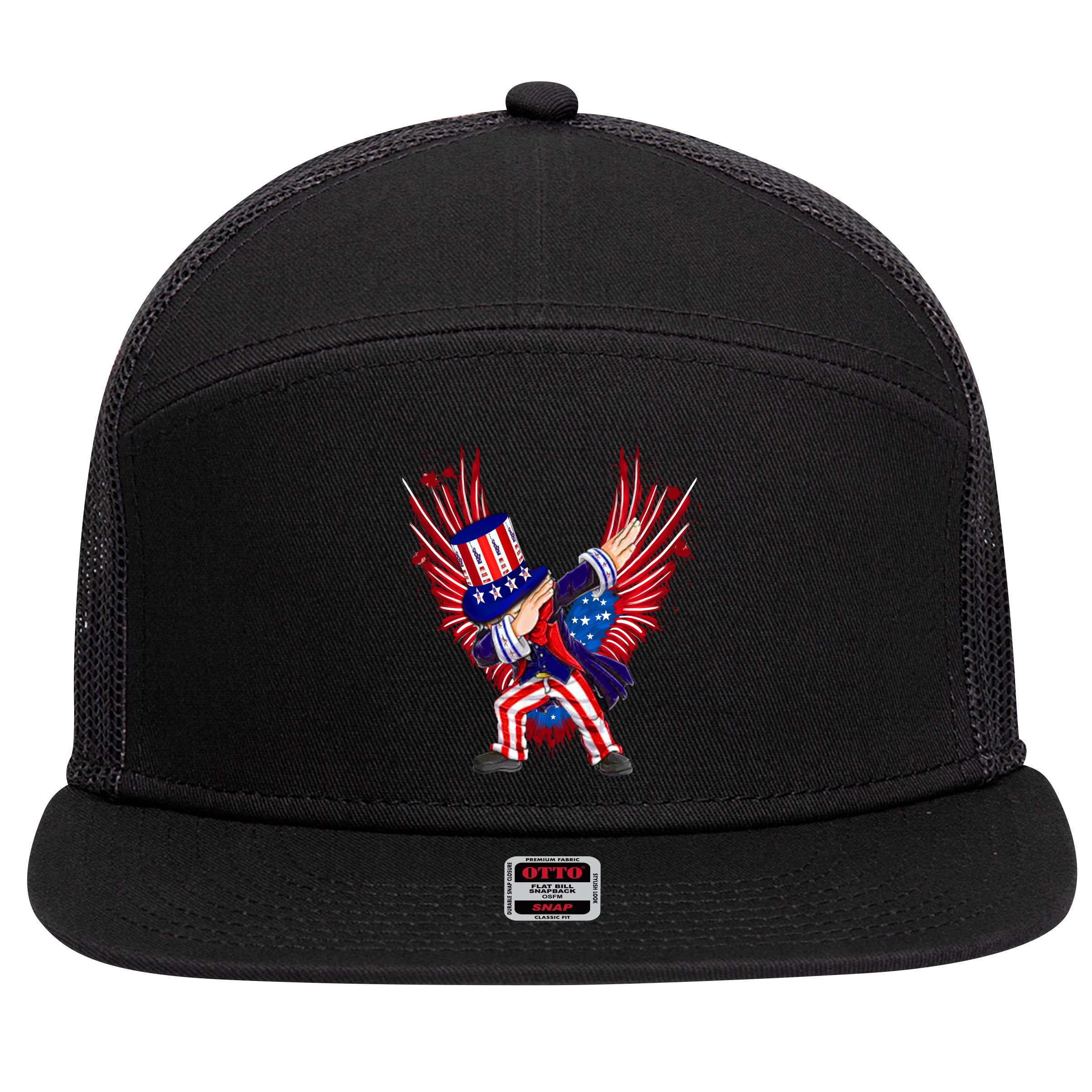 Usa Uncle Sam Dabbing 4 July Independence Day Gift 7 Panel Mesh Trucker Snapback Hat