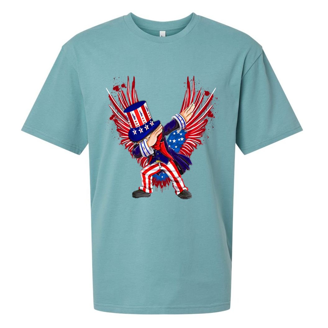 Usa Uncle Sam Dabbing 4 July Independence Day Gift Sueded Cloud Jersey T-Shirt