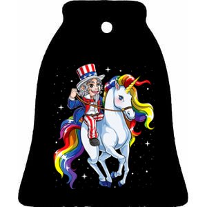 Unicorn Uncle Sam 4th Of July Merica Ceramic Bell Ornament