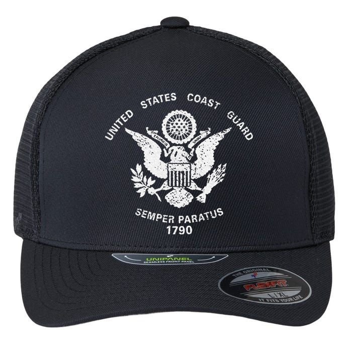 Us United States Coast Guard Uscg Eagle Flag Flexfit Unipanel Trucker Cap