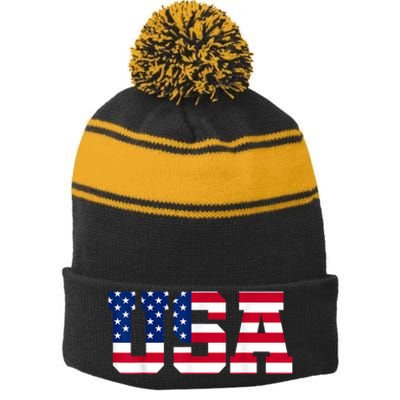 Usa Stripe Pom Pom Beanie