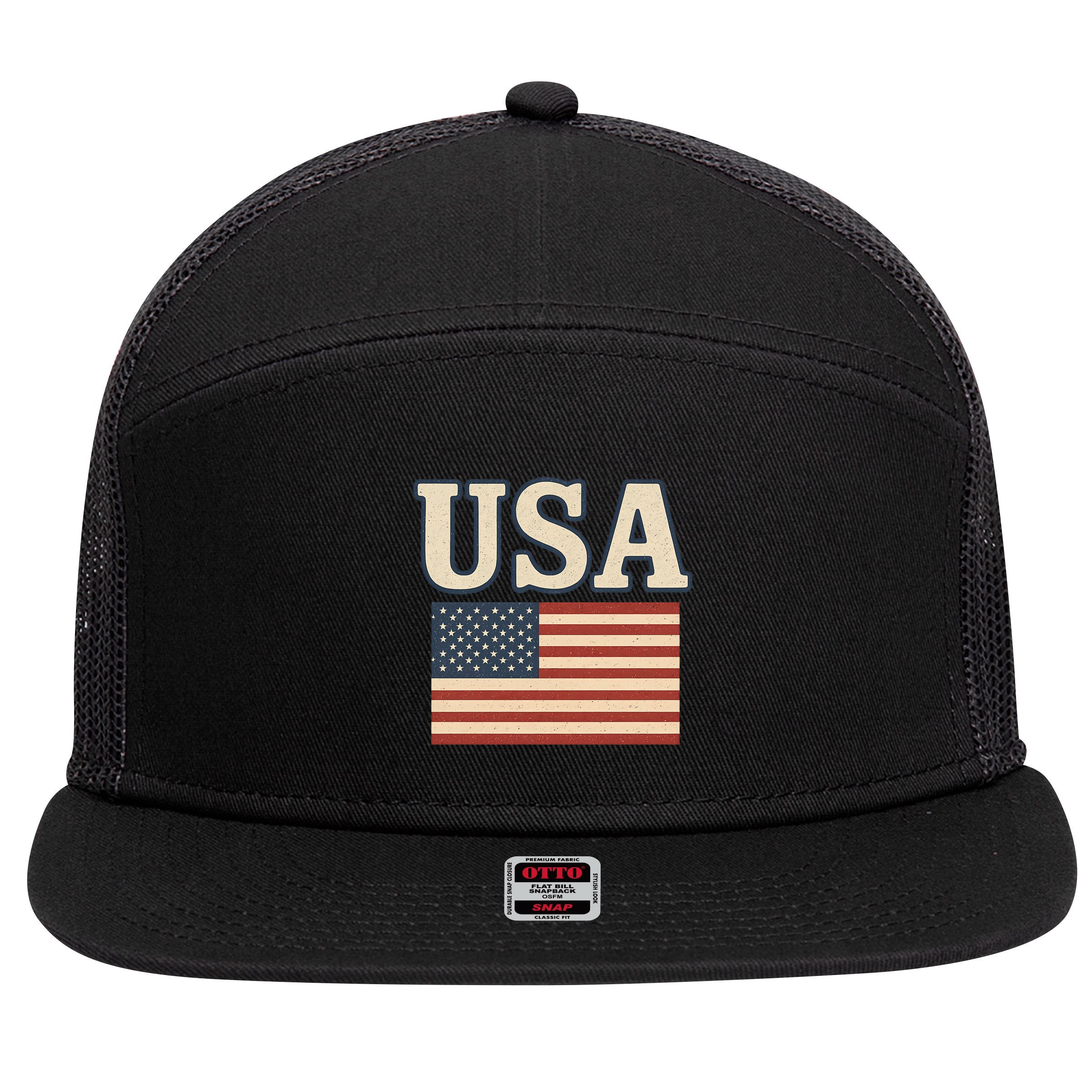 USA 7 Panel Mesh Trucker Snapback Hat