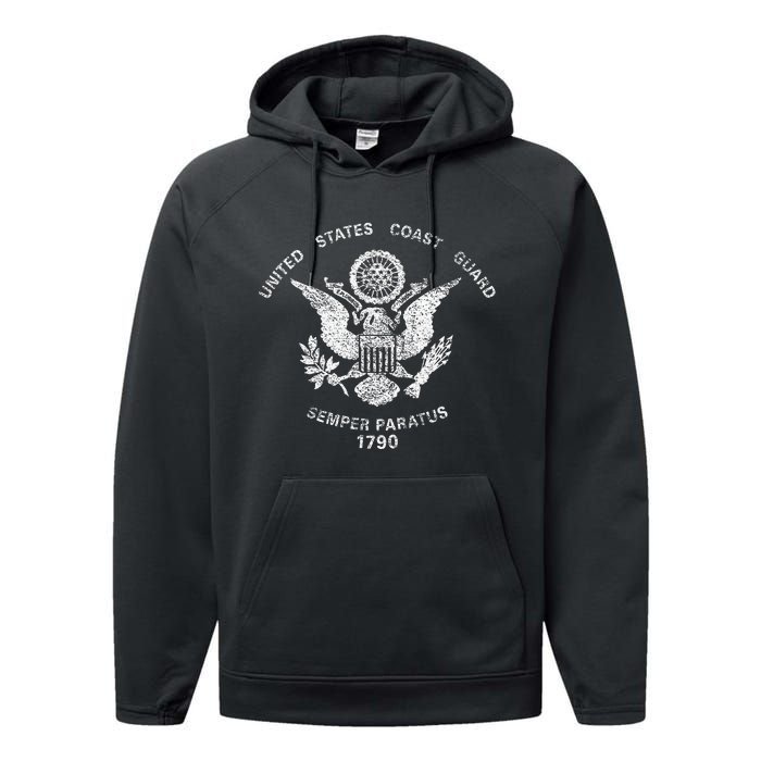 Us United States Coast Guard Uscg Eagle Flag Performance Fleece Hoodie