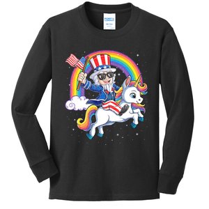 Unicorn Uncle Sam 4th Of July Mericorn Usa Flag Kids Long Sleeve Shirt