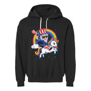 Unicorn Uncle Sam 4th of July Mericorn  USA Flag Garment-Dyed Fleece Hoodie