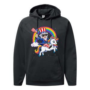 Unicorn Uncle Sam 4th of July Mericorn  USA Flag Performance Fleece Hoodie