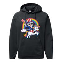 Unicorn Uncle Sam 4th of July Mericorn  USA Flag Performance Fleece Hoodie