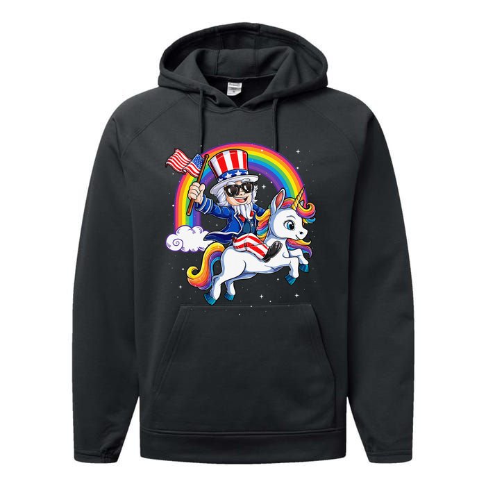 Unicorn Uncle Sam 4th of July Mericorn  USA Flag Performance Fleece Hoodie