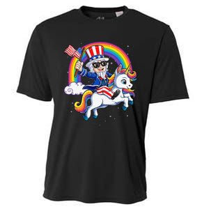 Unicorn Uncle Sam 4th of July Mericorn  USA Flag Cooling Performance Crew T-Shirt