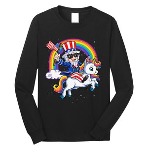 Unicorn Uncle Sam 4th of July Mericorn  USA Flag Long Sleeve Shirt