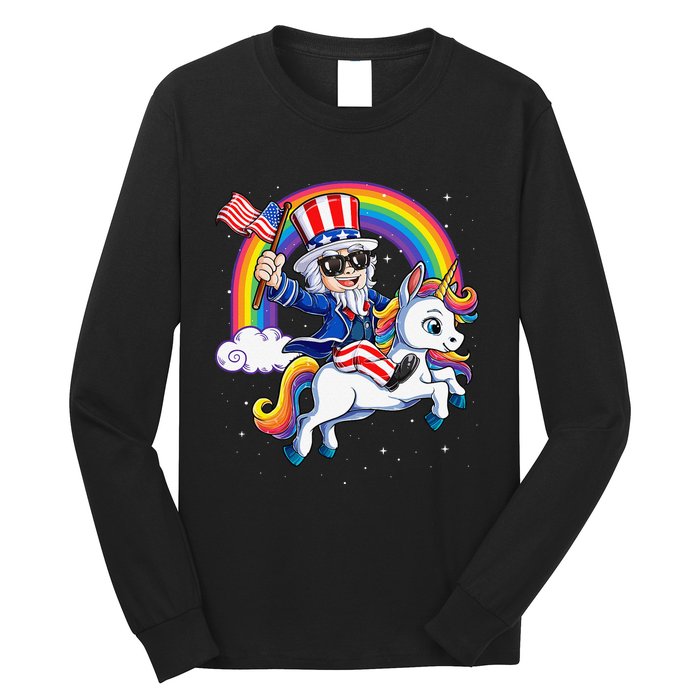 Unicorn Uncle Sam 4th of July Mericorn  USA Flag Long Sleeve Shirt