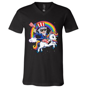 Unicorn Uncle Sam 4th of July Mericorn  USA Flag V-Neck T-Shirt