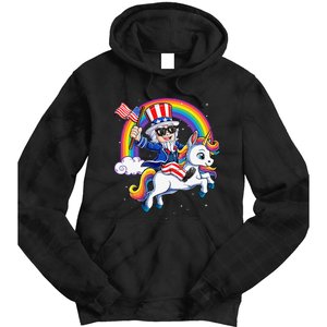 Unicorn Uncle Sam 4th of July Mericorn  USA Flag Tie Dye Hoodie