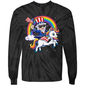 Unicorn Uncle Sam 4th of July Mericorn  USA Flag Tie-Dye Long Sleeve Shirt