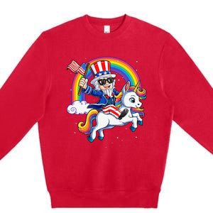 Unicorn Uncle Sam 4th of July Mericorn  USA Flag Premium Crewneck Sweatshirt