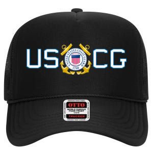 US UNITED STATES COAST GUARD USCG ANCHOR EMBLEM SEAL LOGO High Crown Mesh Back Trucker Hat