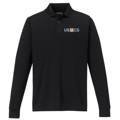 US UNITED STATES COAST GUARD USCG ANCHOR EMBLEM SEAL LOGO Performance Long Sleeve Polo