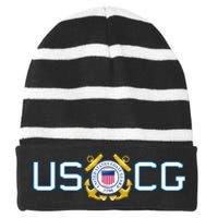 US UNITED STATES COAST GUARD USCG ANCHOR EMBLEM SEAL LOGO Striped Beanie with Solid Band