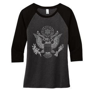 Usa United States Eagle Symbol American Arms Seal Women's Tri-Blend 3/4-Sleeve Raglan Shirt