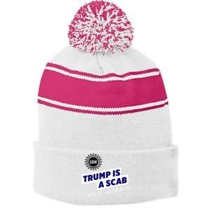 Uaw Union Trump Is A Scab Vote Kamala Harris Funny Uaw Red Stripe Pom Pom Beanie