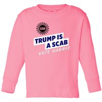 Uaw Union Trump Is A Scab Vote Kamala Harris Funny Uaw Red Toddler Long Sleeve Shirt