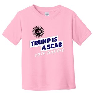 Uaw Union Trump Is A Scab Vote Kamala Harris Funny Uaw Red Toddler T-Shirt