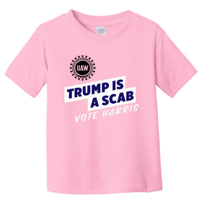 Uaw Union Trump Is A Scab Vote Kamala Harris Funny Uaw Red Toddler T-Shirt