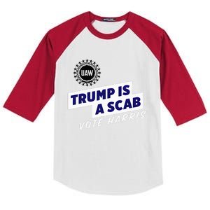 Uaw Union Trump Is A Scab Vote Kamala Harris Funny Uaw Red Kids Colorblock Raglan Jersey