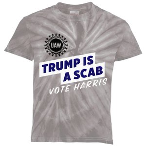 Uaw Union Trump Is A Scab Vote Kamala Harris Funny Uaw Red Kids Tie-Dye T-Shirt