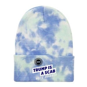 Uaw Union Trump Is A Scab Vote Kamala Harris Funny Uaw Red Tie Dye 12in Knit Beanie