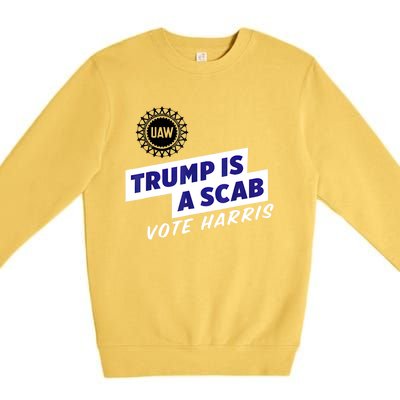 Uaw Union Trump Is A Scab Vote Kamala Harris Funny Uaw Red Premium Crewneck Sweatshirt