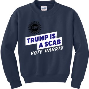 Uaw Union Trump Is A Scab Vote Kamala Harris Funny Uaw Red Kids Sweatshirt