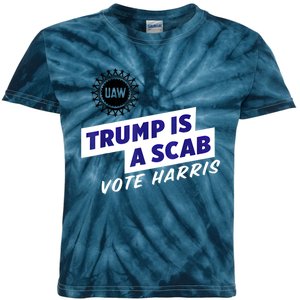 Uaw Union Trump Is A Scab Vote Kamala Harris Funny Uaw Red Kids Tie-Dye T-Shirt