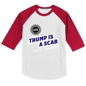 Uaw Union Trump Is A Scab Vote Kamala Harris Funny Uaw Red Kids Colorblock Raglan Jersey