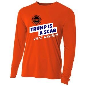 Uaw Union Trump Is A Scab Vote Kamala Harris Funny Uaw Red Cooling Performance Long Sleeve Crew