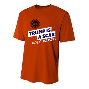 Uaw Union Trump Is A Scab Vote Kamala Harris Funny Uaw Red Performance Sprint T-Shirt