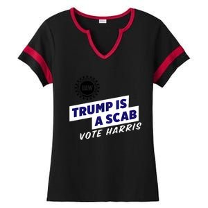 Uaw Union Trump Is A Scab Vote Kamala Harris Funny Uaw Red Ladies Halftime Notch Neck Tee