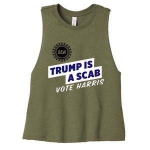 Uaw Union Trump Is A Scab Vote Kamala Harris Funny Uaw Red Women's Racerback Cropped Tank