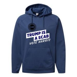 Uaw Union Trump Is A Scab Vote Kamala Harris Funny Uaw Red Performance Fleece Hoodie