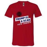 Uaw Union Trump Is A Scab Vote Kamala Harris Funny Uaw Red V-Neck T-Shirt