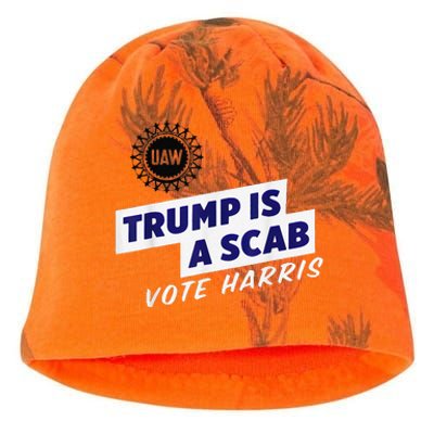 Uaw Union Trump Is A Scab Vote Kamala Harris Funny Uaw Red Kati - Camo Knit Beanie